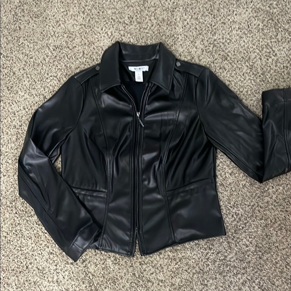 White House Black Market Black faux Leather Jacket Sleek Modern Design